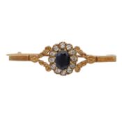 A sapphire and paste brooch Yellow metal