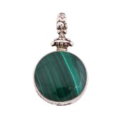 A mother of pearl and malachite pendant White metal