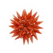 A sea urchin coral brooch Yellow metal
