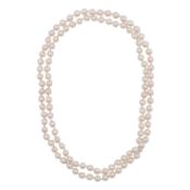 A single longstrand pearl necklace White thread