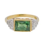 A demantoid garnet and diamond ring, circa 1996 18 carat white and yellow gold