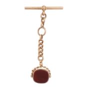 A carnelian fob chain pendant 9ct yellow gold