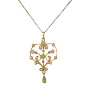 An Edwardian Suffragette pendant necklace Yellow metal