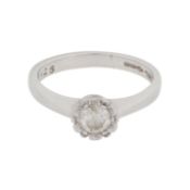 A diamond single stone flower ring Platinum