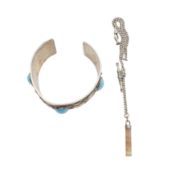 A bangle and a watch chain White metal
