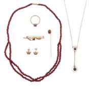 A group of garnet jewellery Yellow metal