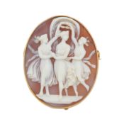A shell cameo brooch Yellow metal