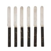 London 1890 by Edward Hutton Six Victorian sterling silver mounted fruit knives