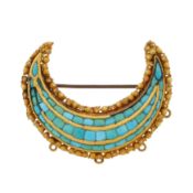 A turquoise crescent brooch / pendant Yellow metal