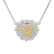 A yellow and white diamond pendant necklace White metal