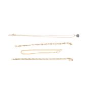 Two necklaces and two bracelets Yellow and white metal
