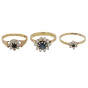Three gem-set rings 9 carat gold