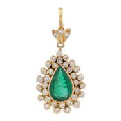 An emerald and diamond cluster pendant Yellow metal