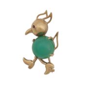 A chalcedony and ruby character brooch 9ct yellow gold