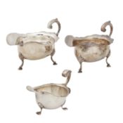 London 1923 by Robert Stewart A pair of George V sterling silver sauceboats