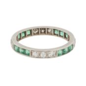 An emerald and diamond full eternity ring White metal