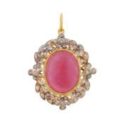 A ruby and diamond pendant Yellow and white metal