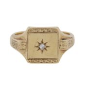 A diamond signet ring 9ct yellow gold