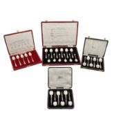 Four cased sets of sterling silver teaspoons