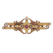 A ruby and diamond brooch 15 carat yellow gold