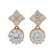 A pair of cubic zirconia pendent earrings Yellow metal