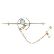 An aquamarine and diamond brooch Yellow and white metal
