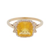A fire opal and diamond ring Yellow metal