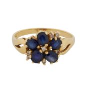 A sapphire and diamond flower ring Yellow metal