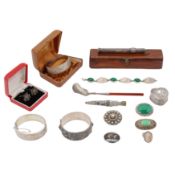 A collection of silver jewellery and objects White metal