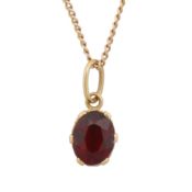 A garnet pendant necklace Yellow metal