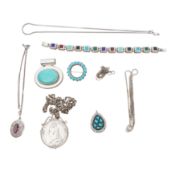 A group of silver jewellery White metal