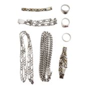 A collection of silver White metal