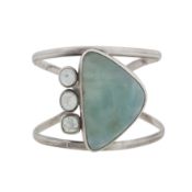 An aquamarine and rock crystal cuff bangle