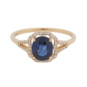 A sapphire and diamond ring Yellow metal
