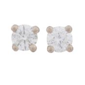 A pair of diamond stud earrings 18ct white gold