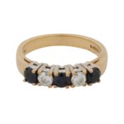 A sapphire and diamond five stone ring 9ct yellow and white gold