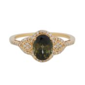 A tourmaline and diamond ring Yellow metal