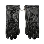 Prada Black Leather Zip Gloves - Size 8.5
