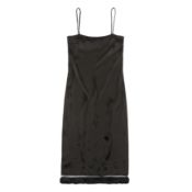 Valentino Black Satin Fur Trim Slip Dress - Size US 8
