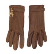 Hermes Brown Snap Hook Gloves - Size 6.5