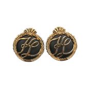 Karl Lagerfeld Black Monogram Statement Clip On Earrings