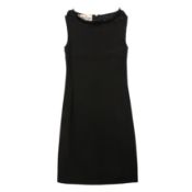 Valentino Black Crepe Fur Trim Shift Dress - Size US 8