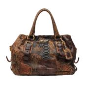 λ Prada Brown Python Pitone Patchwork Tote