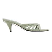 Fendi Green Embellished Kitten Heel Sandal - Size 37.5