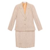 Karl Lagerfeld Beige Wool Boucle Skirt Suit - Size US 12
