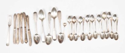 A set of five Scottish oar pattern silver dessert spoons