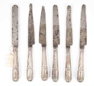 A set of six Irish silver-handled knives