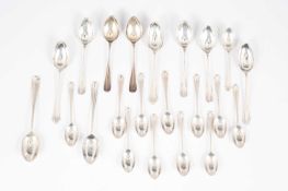 A large quantity of silver coffee spoons