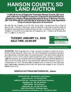 Norfeld Hutterian Bretheren Inc – +/-305.39 Acres of Edgerton Twp., Hanson Co., SD Land