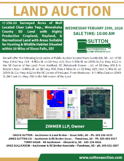 Zimmer LLP – +/-150.33 Surveyed Acres of Well Located Clear Lake Twp., Minnehaha Co., SD Land